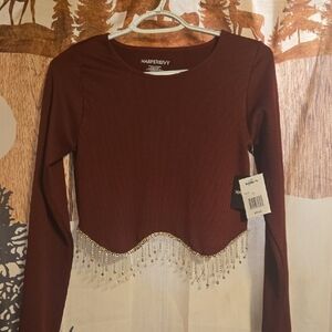 Harper Maroon Beaded Hem Women's Top
